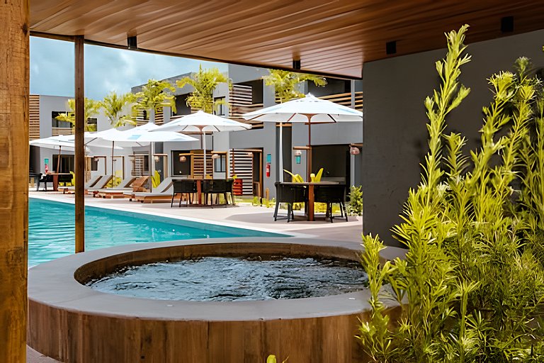 Studio frente Piscina em Condo Resort no Patacho